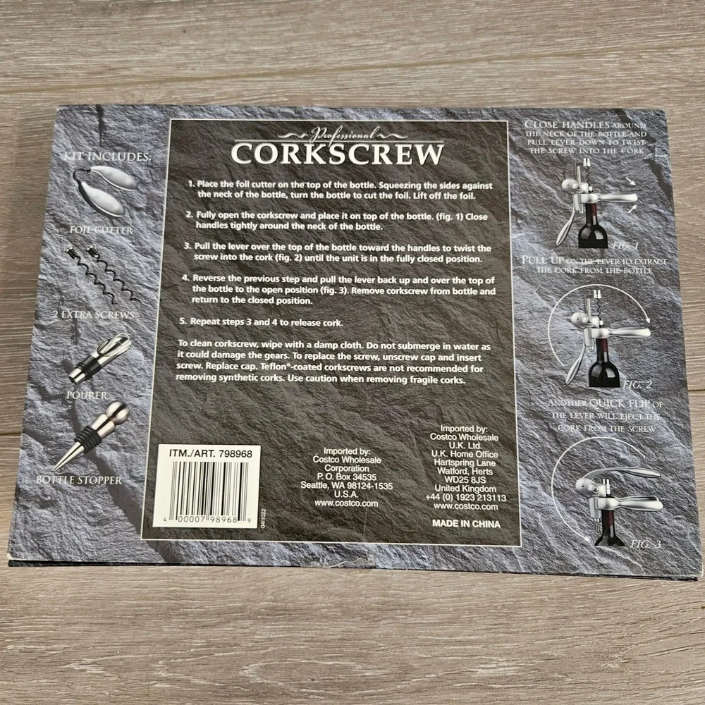 Professional Lever Corkscrew Wine Opener Set 6pc Matte Silver Kit 798968